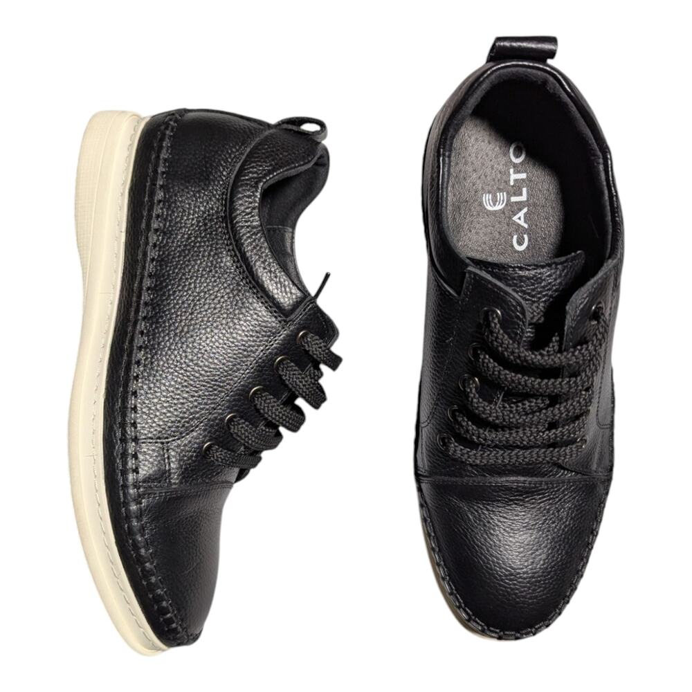 Calto Men's Black Leather 3" Invisible Height Increasing Lace Up Casual Shoes 6
